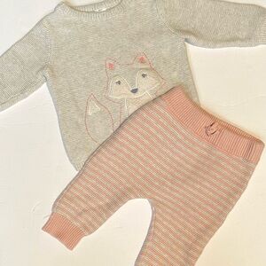 Carter's Cream Fox Knit Sweater with Blush Striped Pants